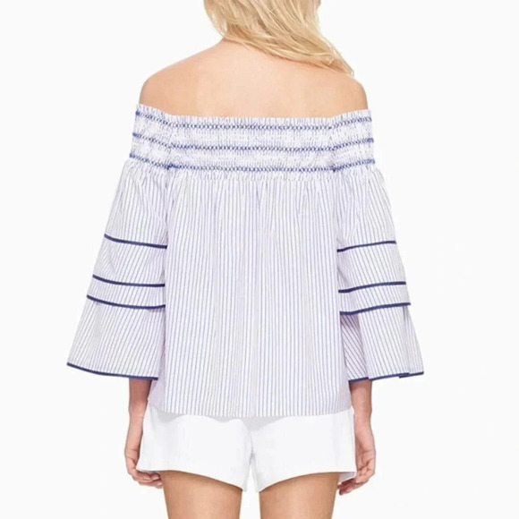 Parker Largo Smocked Off The Shoulder Striped Blouse Women's Size Medium - Picture 8 of 8
